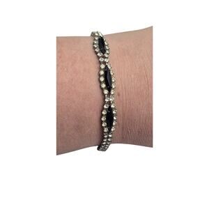 Vintage Mid-Century Rhinestone & Black Marquise Tennis Bracelet